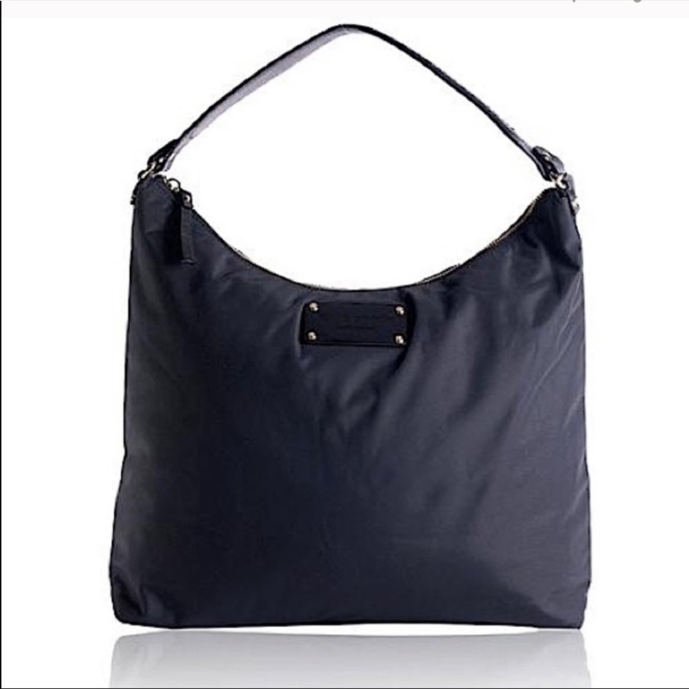 Kate Spade Flat Serena Clinton Street Nylon Zipper Hobo Shoulder Bag Purse Black